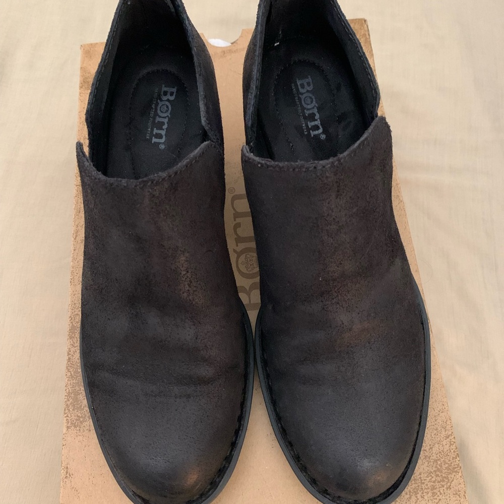 BORN Dark Suede Ankle Boots
